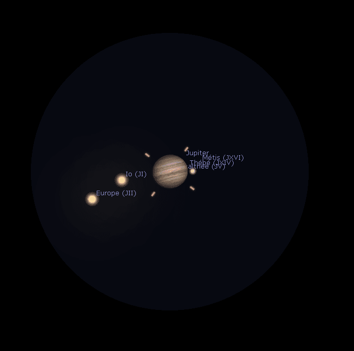 Jupiter vue avec le télescope Dobson 203/1200 (oculaire 6mm)