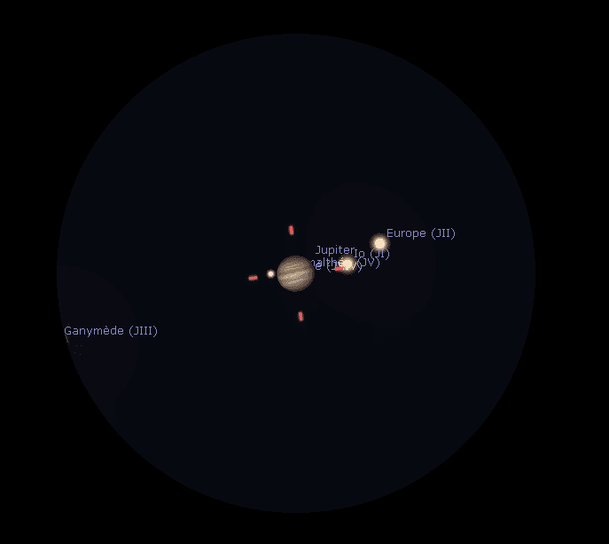 Jupiter vue avec le télescope Omegon 150/750 (oculaire 6mm)