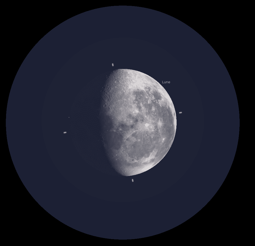 Lune vue depuis un Omegon 76/700 avec un oculaire de 10 mm